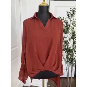 She + Sky  Blouse Top Long Sleeve Terracotta Size S